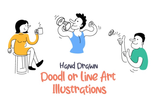 I will draw flat illustration, doodle or line art in any style