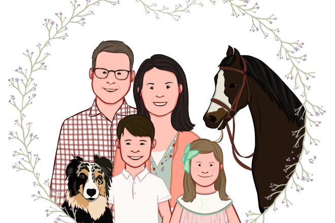 I will illustrate your custom couple or family cartoon portrait