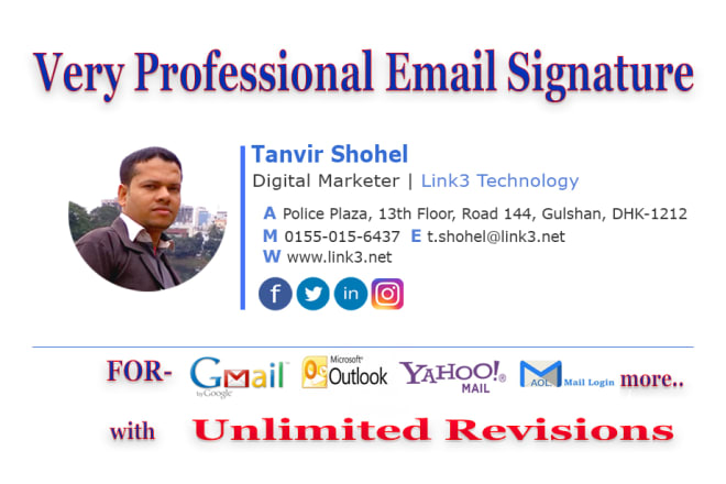 I will make clickable HTML email signature for gmail, outlook, aol