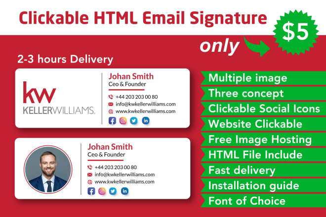I will make clickable HTML email signature for outlook, gmail within 2hrs