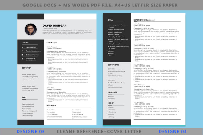 I will make professional CV resume template with cover letter design in ms word PDF