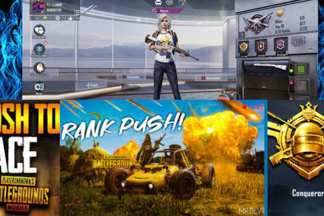 I will make pubg logo and rank push in pubg mobile to ace and conqueror