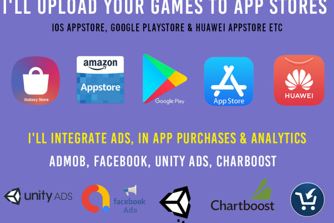I will publish unity games on playstore and appstore integrating ads inapp