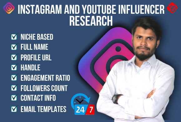 I will research, find and search instagram influencer and youtube influencer