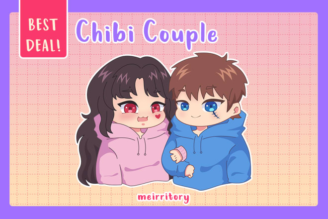I will turn your portrait as adorable chibi couple illustration