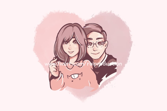 I will turn your portrait into cute couple illustration