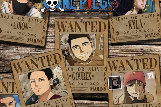 I will your portrait to a one piece character and wanted poster