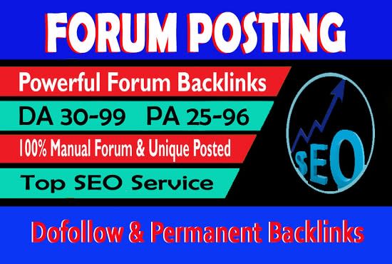 I will 30 unique high da, pa dofollow forum posting backlinks