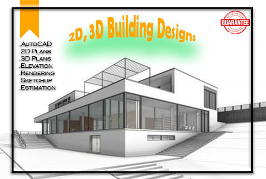 I will 3d render, house plans, sketch up, autocad 2d,3d