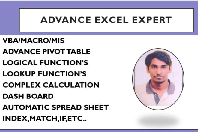 I will be excel expert, pivot,vba,formula