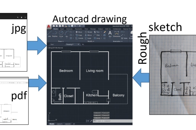 I will convert pdf, sketch, image or blueprint to autocad