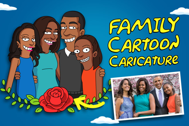 I will convert your family photo into yellow cartoon caricature