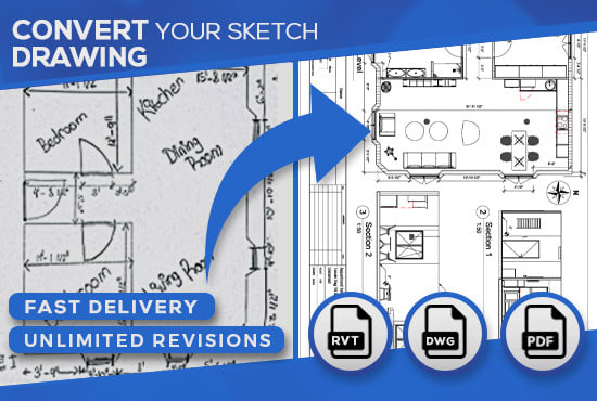 I will convert your sketch or PDF into autocad dwg