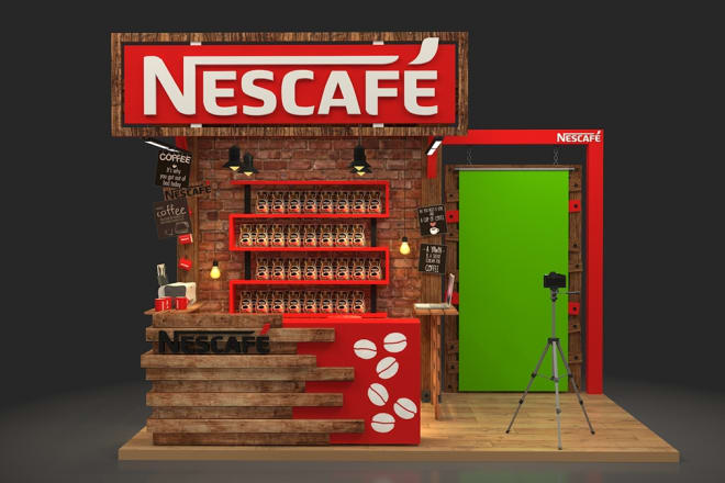 I will create 3d exhibition stall, booth, kiosk