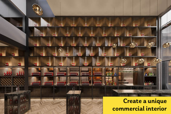 I will create a modern commercial interior design with renders