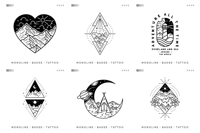 I will create a monoline tattoo or line art badge design in bw style