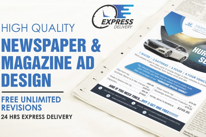 I will create a professional newspaper ad within 24 hrs