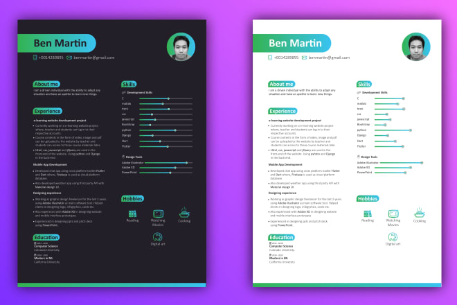 I will create a stunning CV resume in light and dark theme