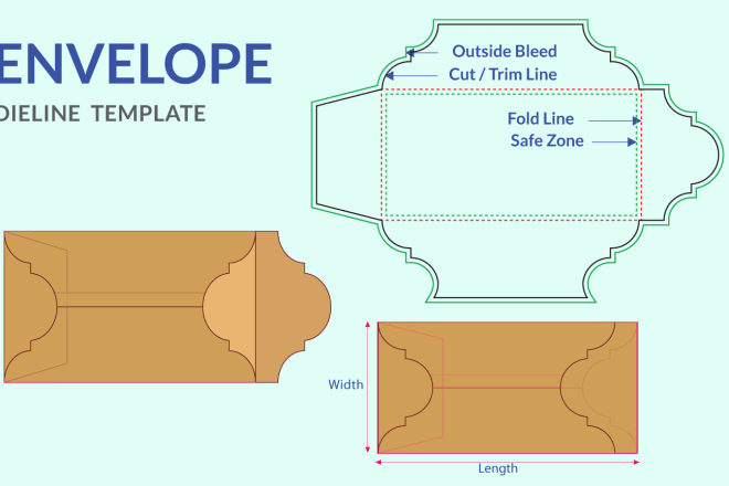 I will create an envelope dieline template or die cut line