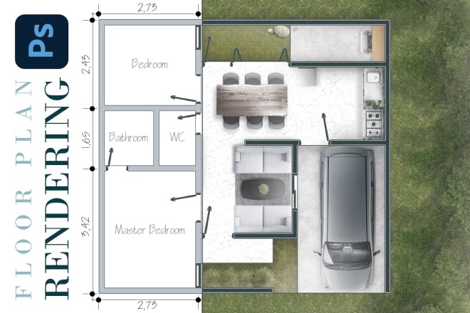 I will create architectural floor plan rendering using photoshop