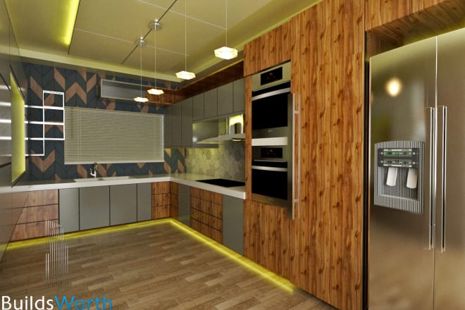 I will create luxury kitchen design rendering within 24 hours