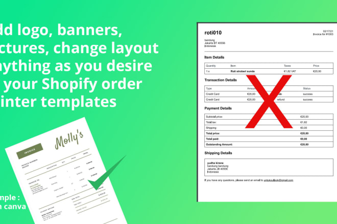 I will create order printer template for shopify