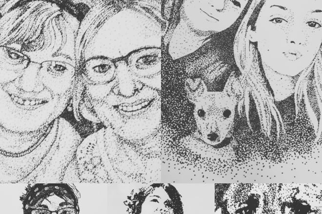 I will create professional black and white pointillism portraits