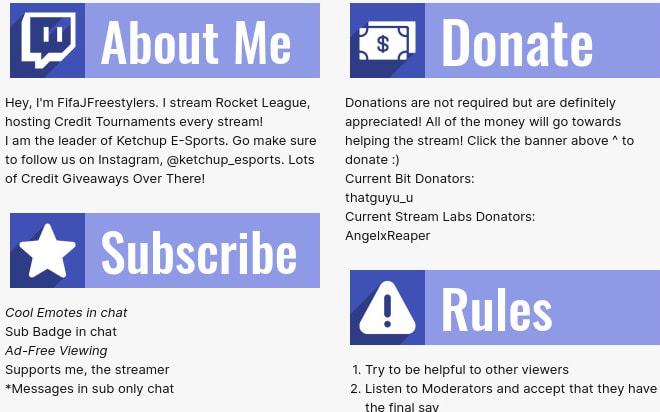 I will create twitch info panel designs