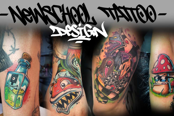 I will create unique newschool, cartoony tattoo design
