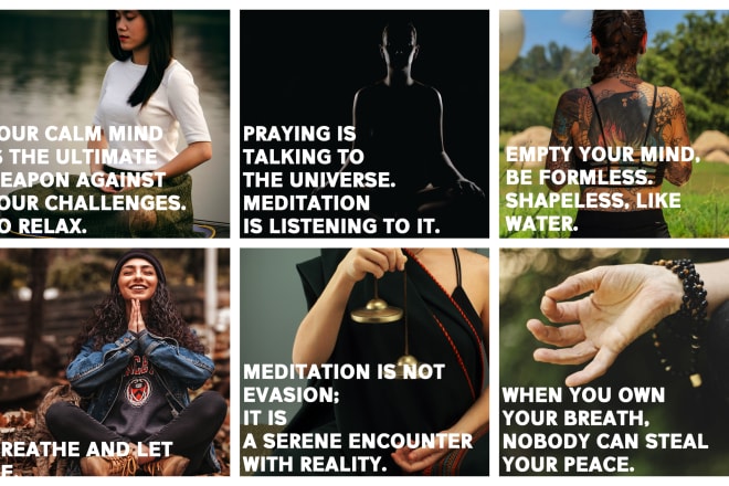 I will design 25 meditation image quotes with your logo for instagram