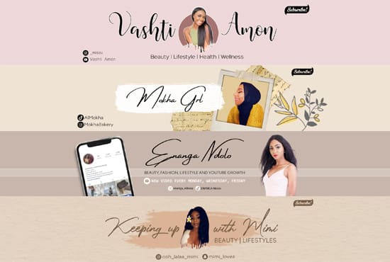 I will design a beauty blogger youtube banner, channel art