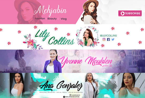 I will design a beauty blogger youtube banner, channel art