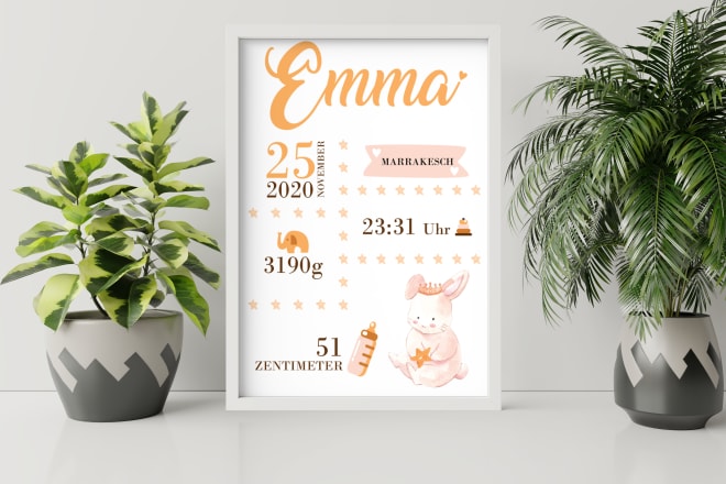 I will design a birth poster for your baby