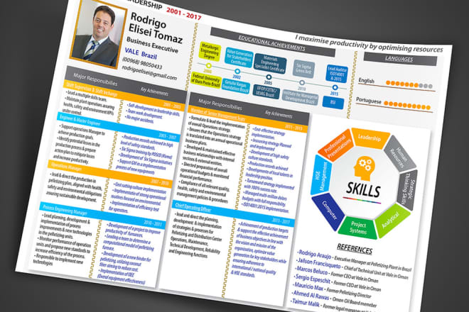 I will design a curriculum vitae resume in infographic style