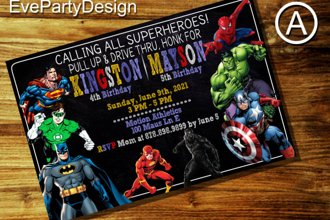 I will design a superhero birthday invitation for your kid party