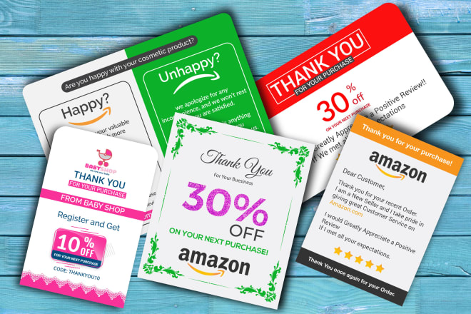 I will design amazon thank you card, product insert, package insert