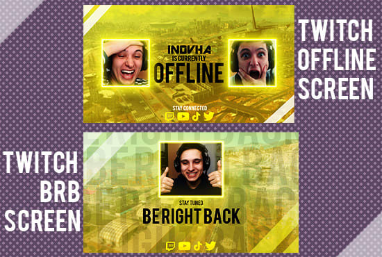I will design an offline overlay, a brb overlay and a starting soon overlay for twitch