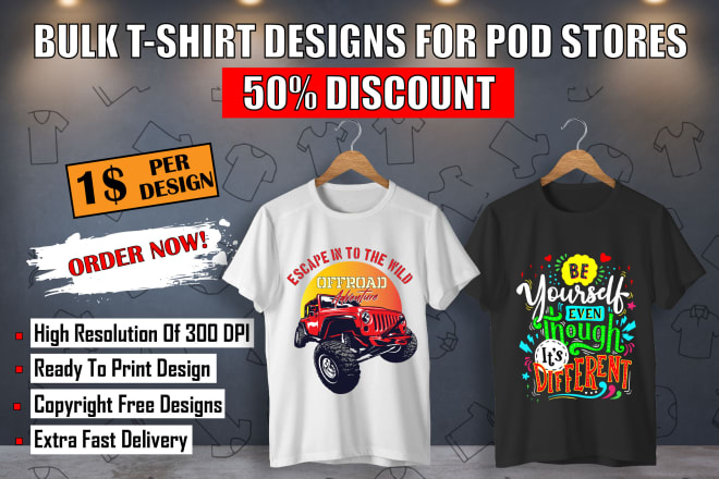 I will design bulk t shirts for merch and pod websites