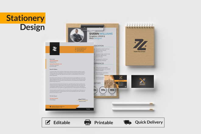 I will design business card, resume letterhead and other stationery