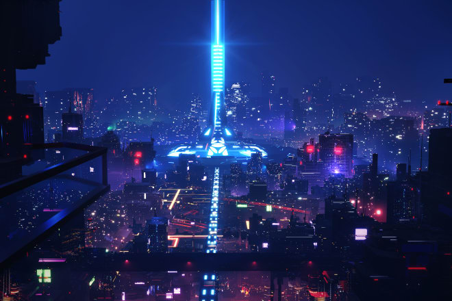 I will design cyberpunk futuristic city art