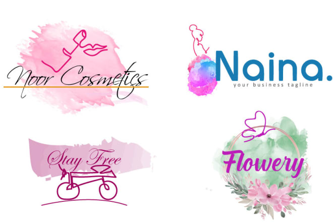 I will design feminine watercolor logo with simple line art vectors