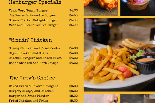 I will design food menus for your food business