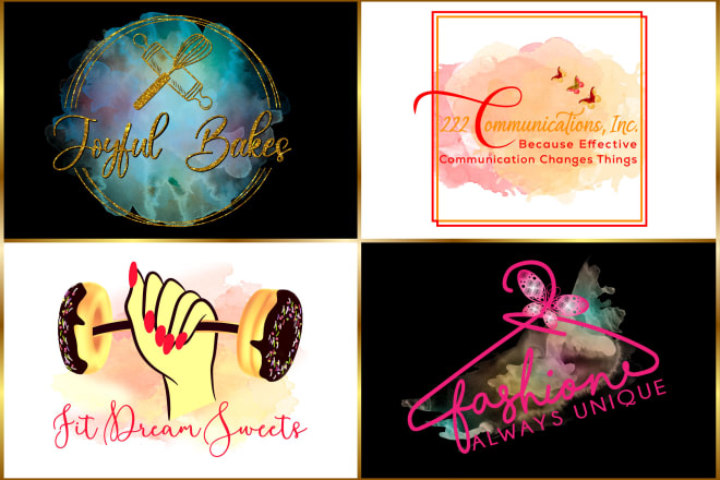 I will design hand drawn watercolor logo with free transparent background