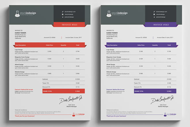 I will design invoice, letterhead template, and price list for you
