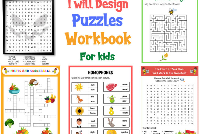 I will design maze, crossword and word search puzzles workbook