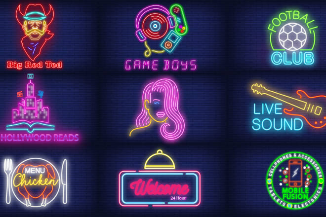 I will design neon logo neon sign neon text or neon icons