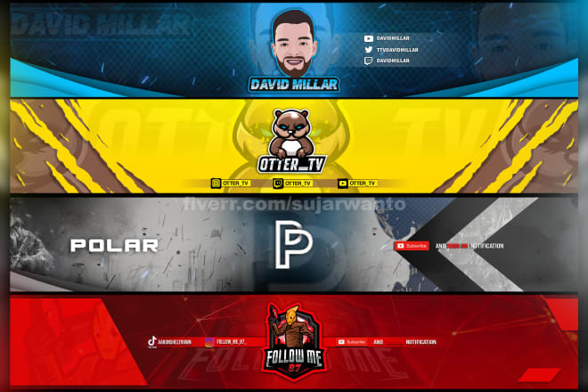 I will design outstanding header youtube, twitter, twitch in 24h