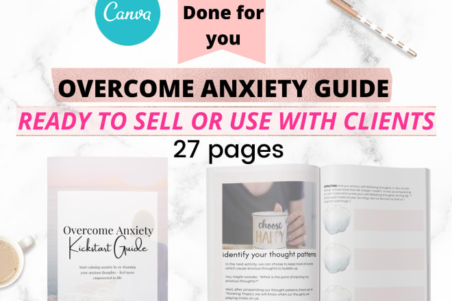 I will design overcome anxiety workbook for life coaches, canva editable