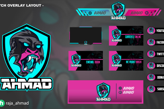 I will design professional twitch overlays, logo and screen pack