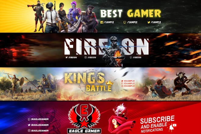I will design professional youtube gaming banner, header, matching profile pic